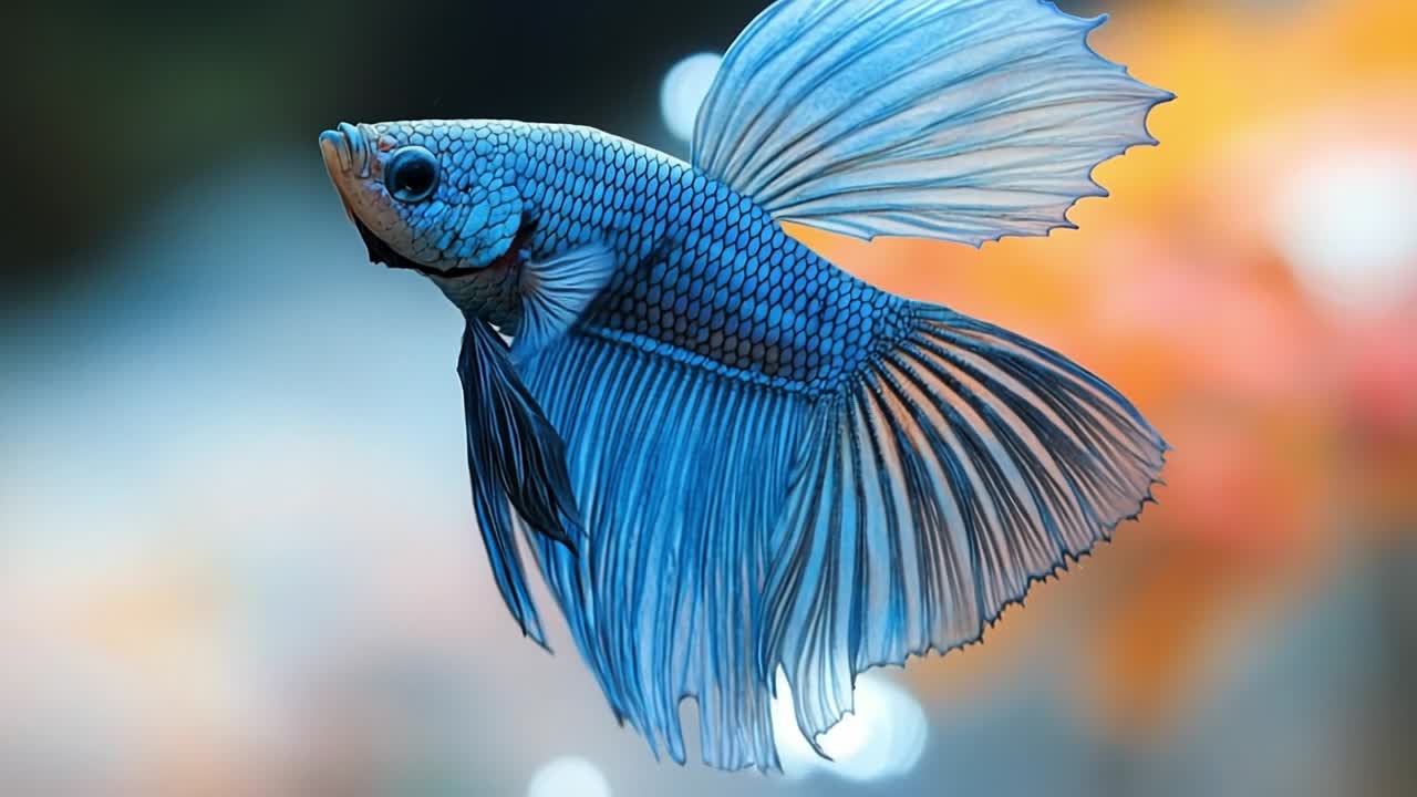 Colorful betta fish swimming in water. A vibrant betta fish is gracefully gliding through clear water, showcasing its beautiful fins and scales.