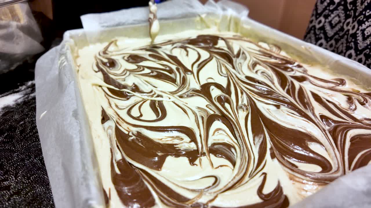 Chocolate Swirl Cake Batter In Baking Pan Ready For Oven Delicious Dessert For Baking Projects And Recipe Illustrations Homemade Baking