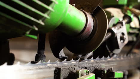 bandsaw blade sharpening with automated machine in workshop