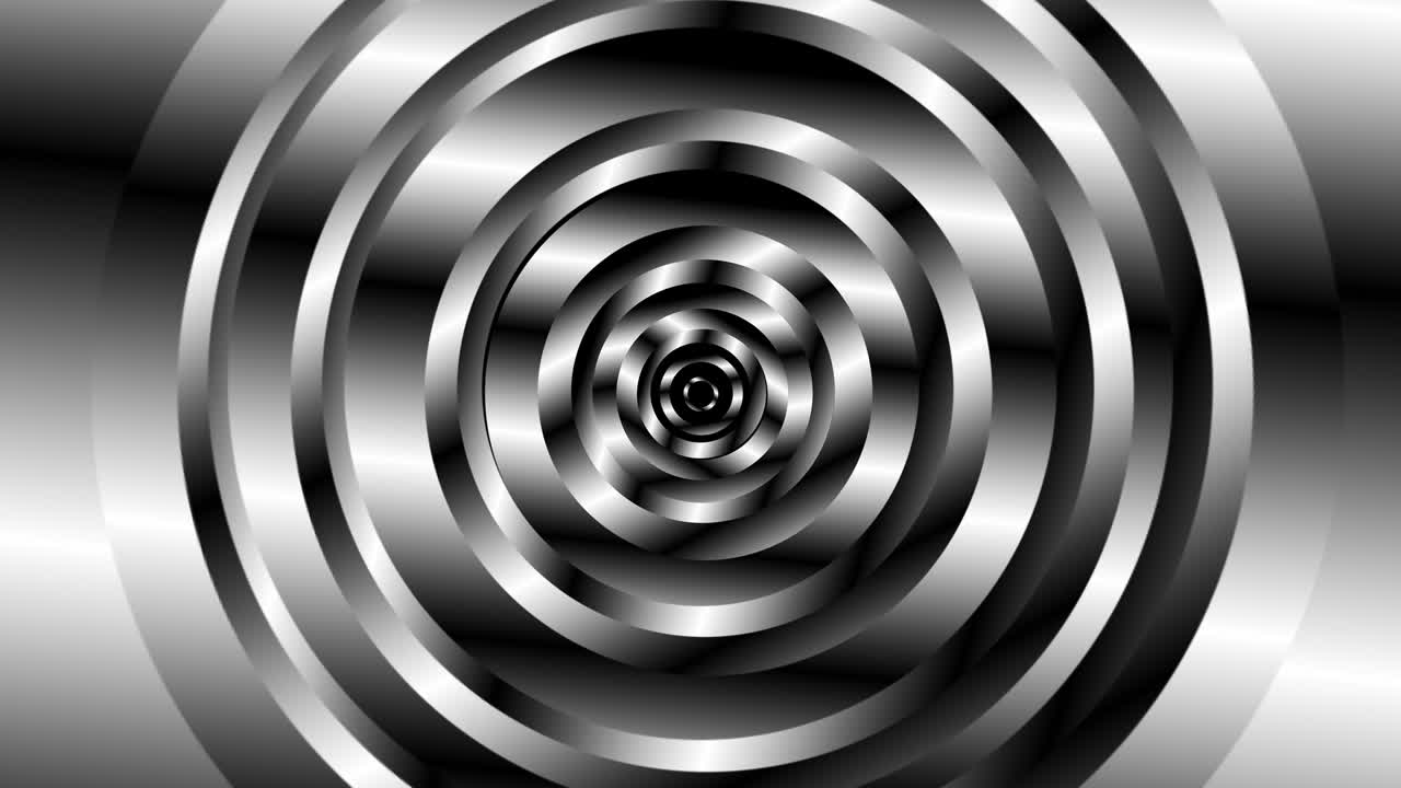 formas de círculo geométricas en blanco y negro con movimiento giratorio, generadas por computadora. representación 3d del fondo de vórtice abstracto