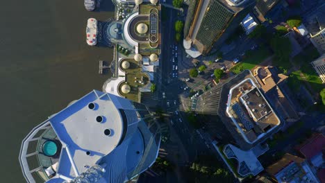 top-down view of riparian plaza building and charlotte street along with eagle street pier ferry terminal in brisbane city - australia