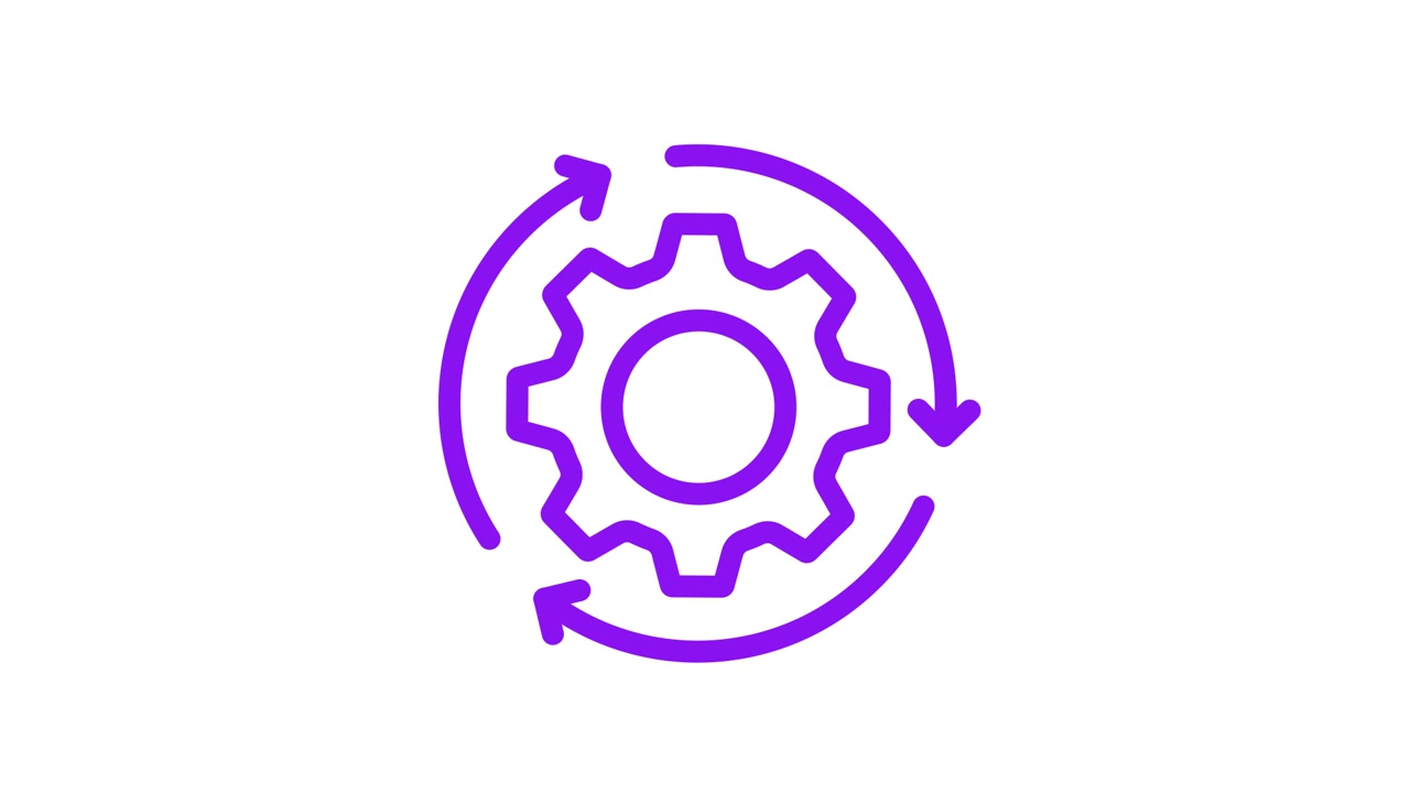 Animated Purple Gear Icon with Rotating Arrows