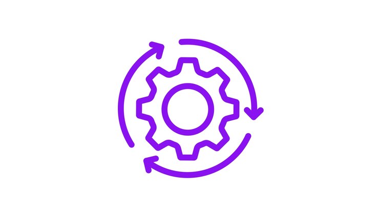 Animated Purple Gear Icon with Rotating Arrows