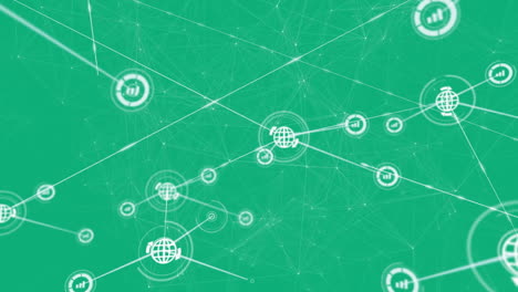 animating network connections and data processing on green background