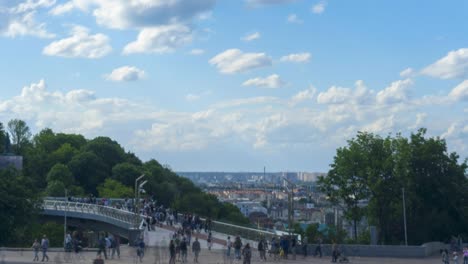 crowds on glass pedestrian bridge,kyiv,ukraine / timelapse