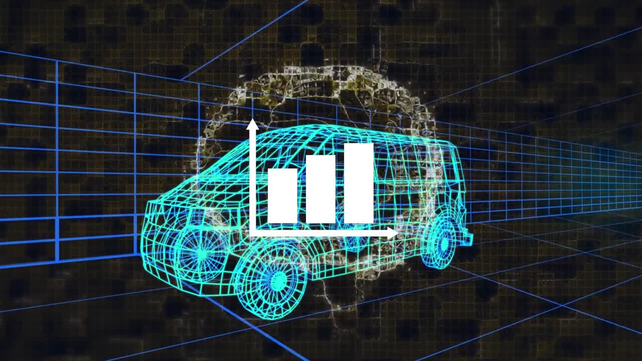 animación del cerebro humano y estadísticas sobre el modelo de dibujo 3d de la furgoneta y la cuadrícula