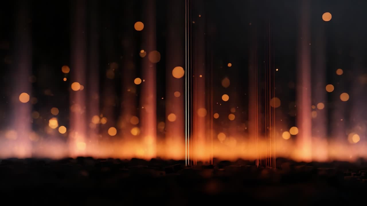 Una hipnótica exhibición visual de vibrantes partículas doradas y elegantes haces de luz que crean un fondo cautivador que realza cualquier atmósfera digital de forma hermosa.