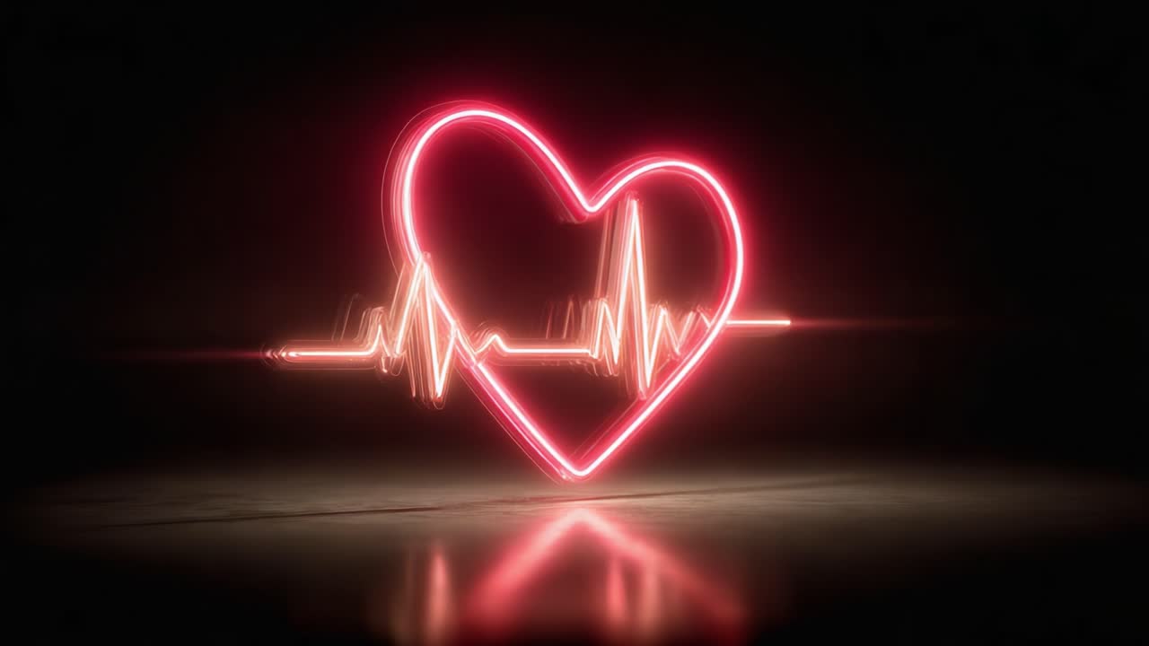 Vibrant Heartbeat: A Dynamic Representation of Love and Life through a Neon Heart Shape and Heart Rate Line Signifying Vitality and Emotion
