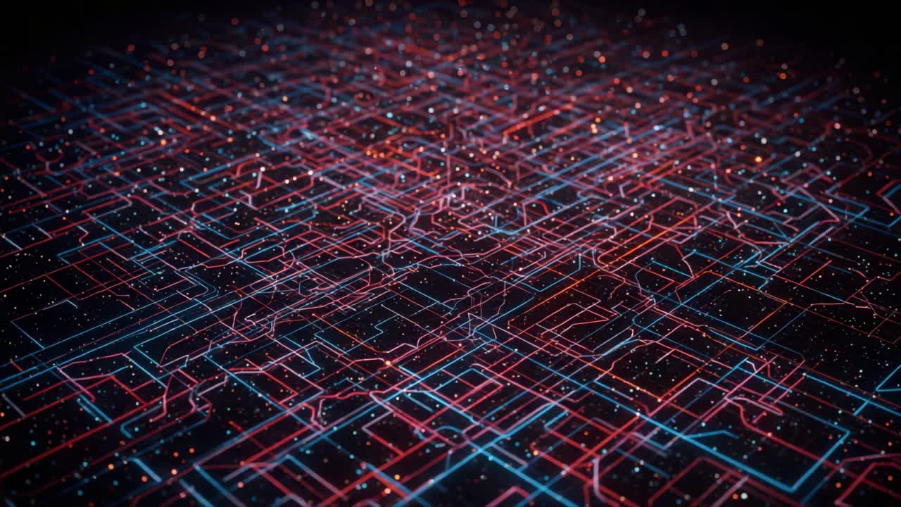 An Abstract Representation of Complex Data Structures with Interconnecting Lines and Glowing Points, Illuminated in Vibrant Colors Illustrating Modern Technology
