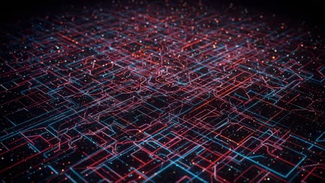an abstract representation of complex data structures with interconnecting lines and glowing points, illuminated in vibrant colors illustrating modern technology
