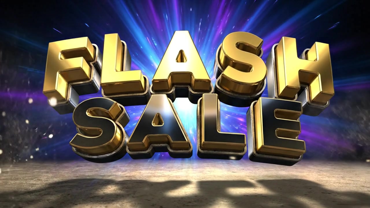 Hoạt hình biểu ngữ văn bản quảng cáo Flash Sale với kiểu chữ 3D sống động.