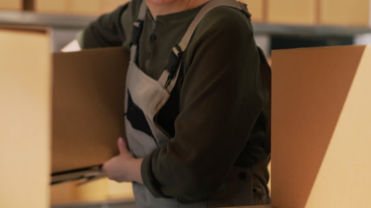 Woman packing cardboard boxes in a warehouse