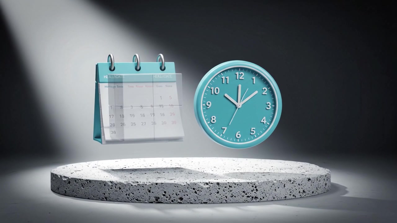 A Modern Calendar and Clock Displayed in a Dramatic Spotlight, Highlighting the Relation Between Time Management and Organization in Daily Life