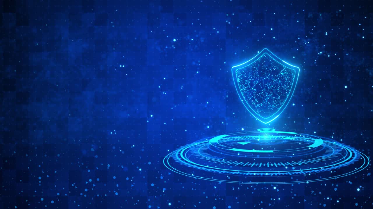 icono de escudo datos digitales seguridad cibernética red de protección de bucle de fondo.