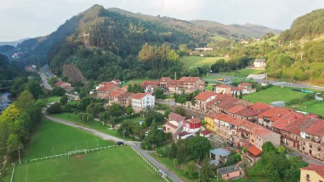 typical north spanish rural village in green natural valley