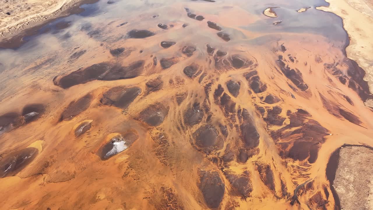 Aerial - branching sediment layers at Þjórsá delta near Gelber Fluss Iceland