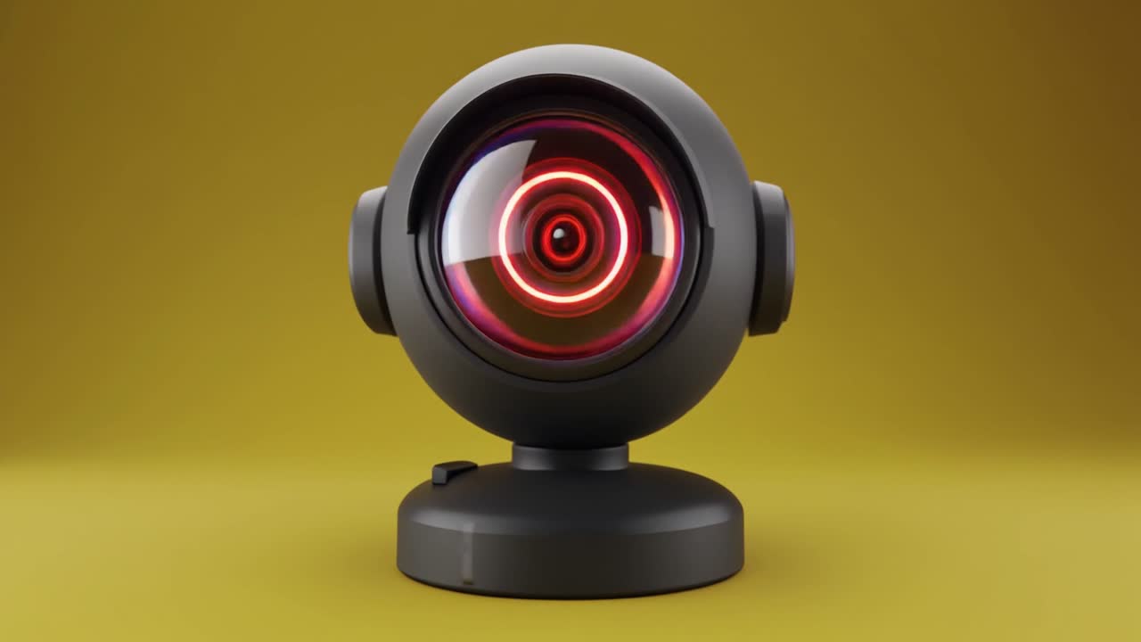 3D Animated Security Camera with Red Glowing Lens