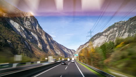 POV-Highway-Traffic-with-Mountains,-Austria