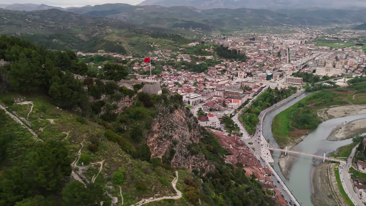 Aerial view of Berat city and castle in Albania during daytime