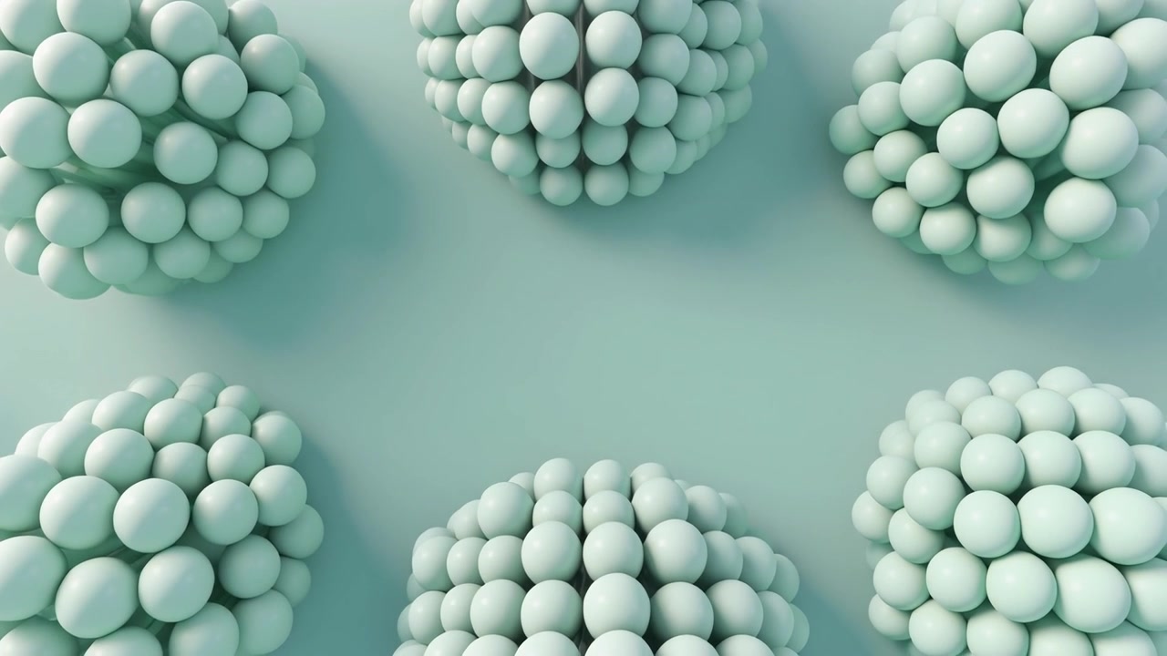 Abstract Animation of Pulsing Mint Green Spherical Clusters