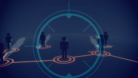 animación digital de escaneo de alcance sobre la red de íconos de empresarios contra fondo azul