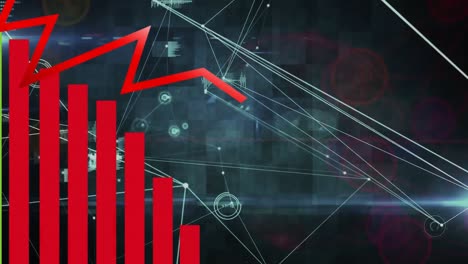 Animation-of-graph-over-network-of-connections-with-data-processing-on-dark-background