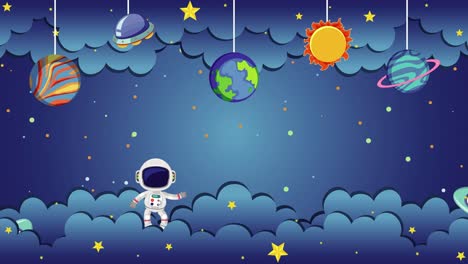 animated astronaut exploring a stylized universe