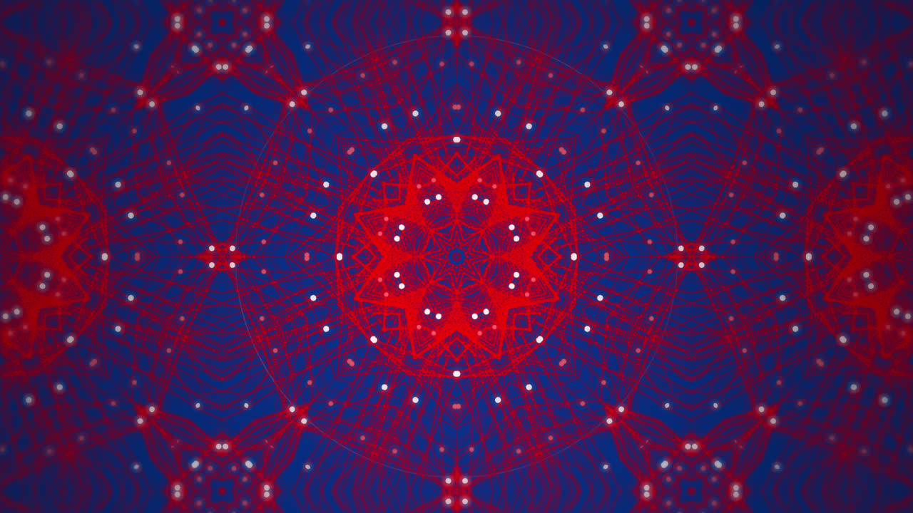 Animazione di forme caleidoscopiche che si muovono su sfondo blu