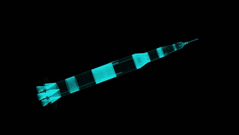 rocket hud holograma estilo 3d escaneo 4k. marco de alambre esquemático de la iss. holograma de marco de alamparo de la estación espacial en rotación.