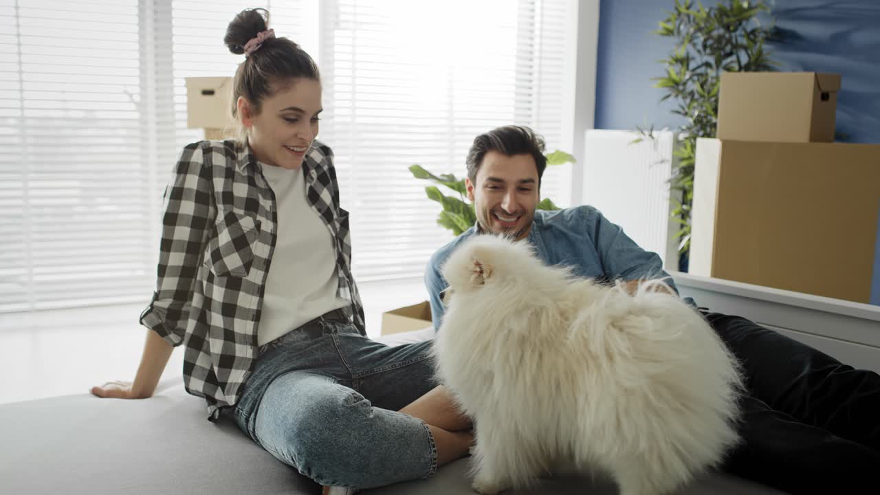 Yeni evde köpekle birlikte çiftin elde çekilmiş videosu