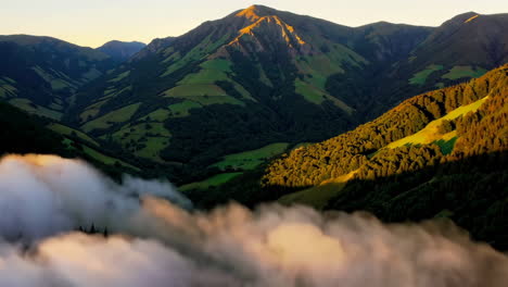 misty mountain valley at sunrise/sunset