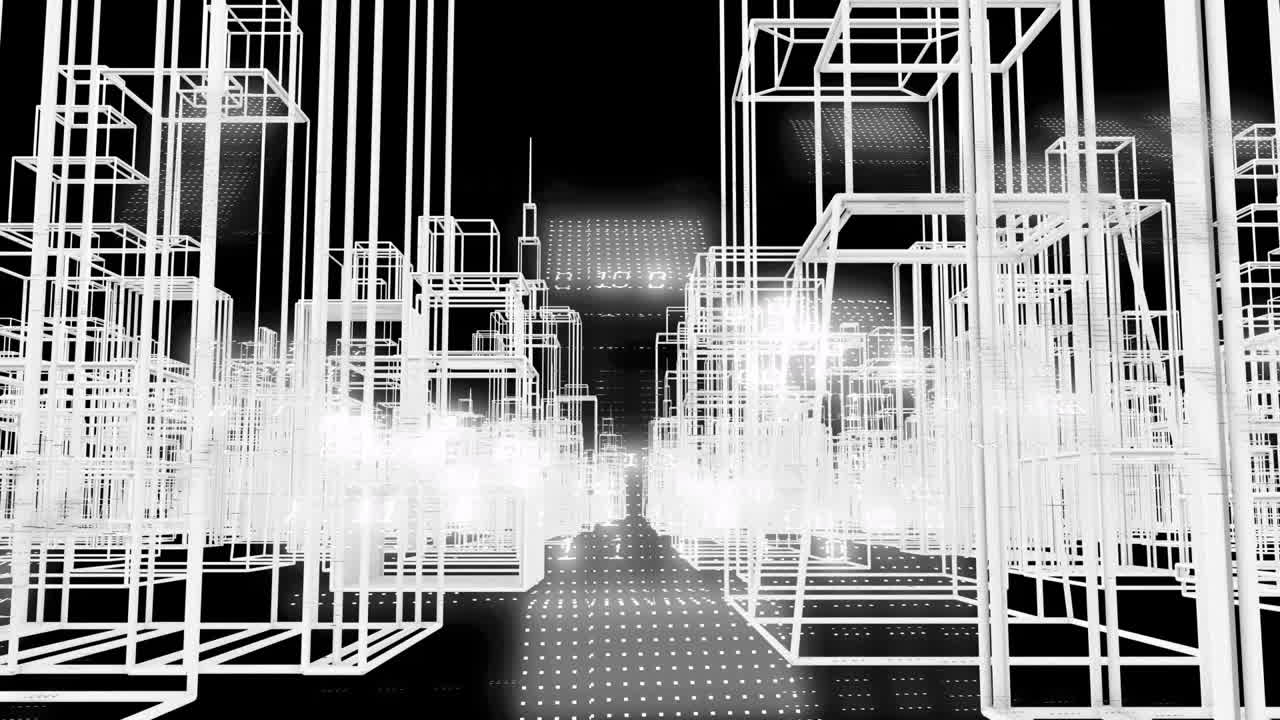 animación del procesamiento de datos sobre el paisaje urbano en 3d