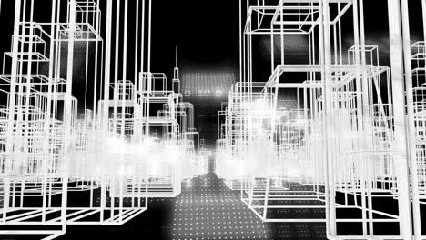 animación del procesamiento de datos sobre el paisaje urbano en 3d