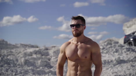 handsome topless male model. portrait of sporty handsome strong man