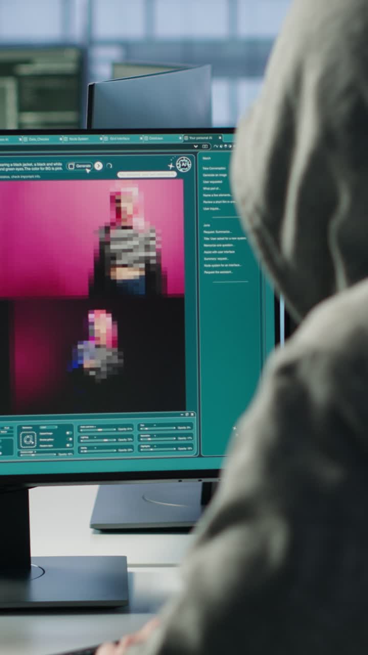 Sviluppatore che genera immagini AI e programma al computer