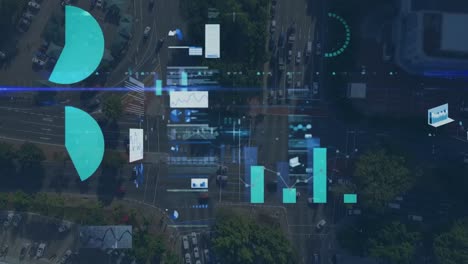 animation of data processing over cityscape