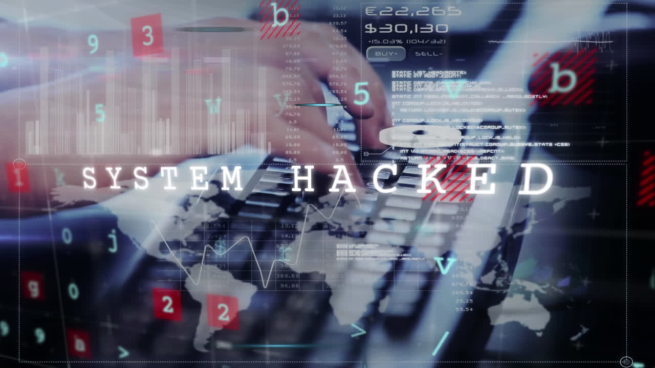 컴퓨터에서 타이핑하는 사람에 대한 사이버 보안 개념 텍스트