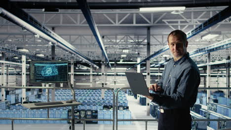 data center engineer monitors machine learning process with laptop