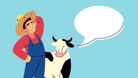 farm lifestyle animation with farmer and cow