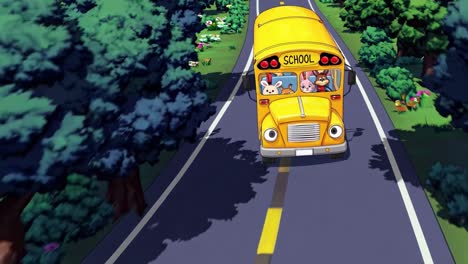 cartoon school bus with animals