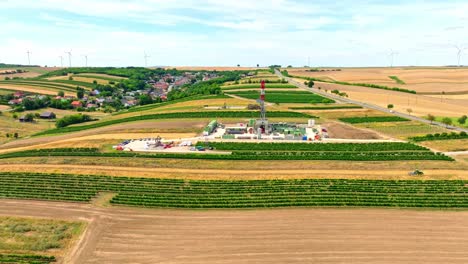 onshore drilling rig for oil and gas in austria - aerial drone shot