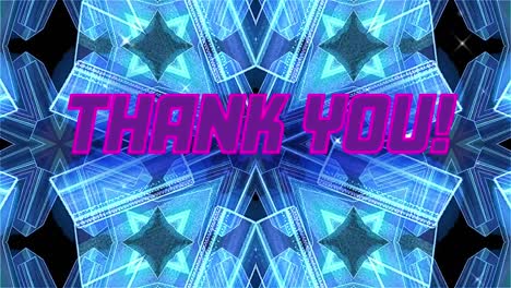 animation of thank you text over blue shapes on black background