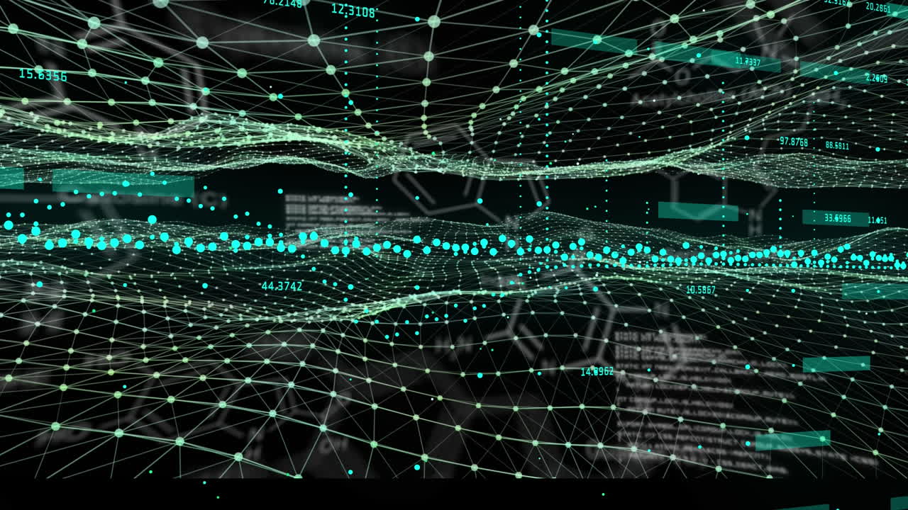 Animation of graphs and data processing in black digital space