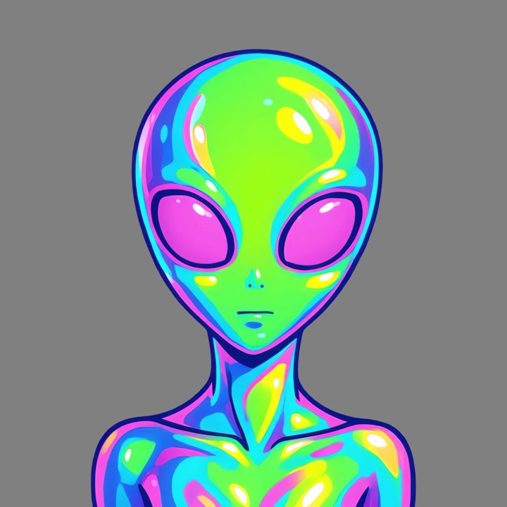 Karakter Alien Berwarna-warni Animasi Menolehkan Kepala