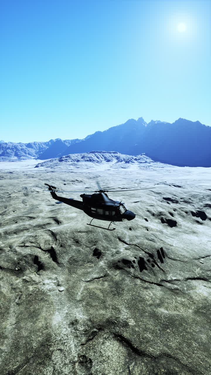 Vintage american military helicopter on glacial terrain