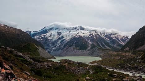 new zealand timelapse of mt cook over looking the base of the mountian