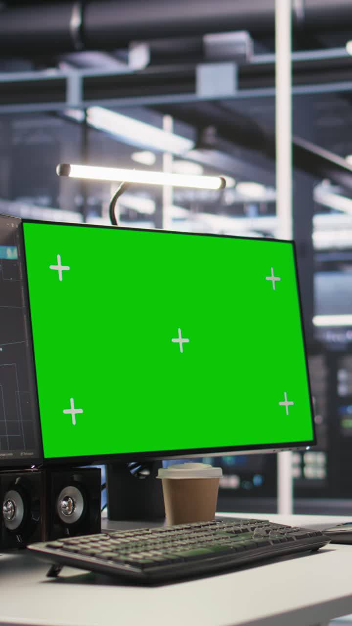 Vertical video Mockup computer in high tech data center office used for AI