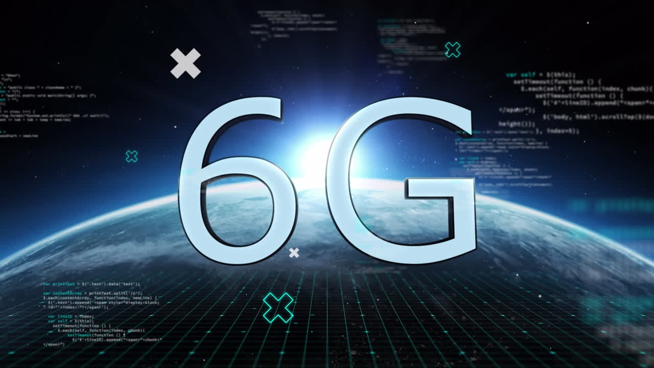 animación de texto de 6g sobre el globo