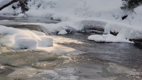 La-Vista-Del-Flujo-De-Agua-De-Hoggs-Falls,-Cubierta-De-Nieve-Blanca-En-La-Temporada-De-Invierno