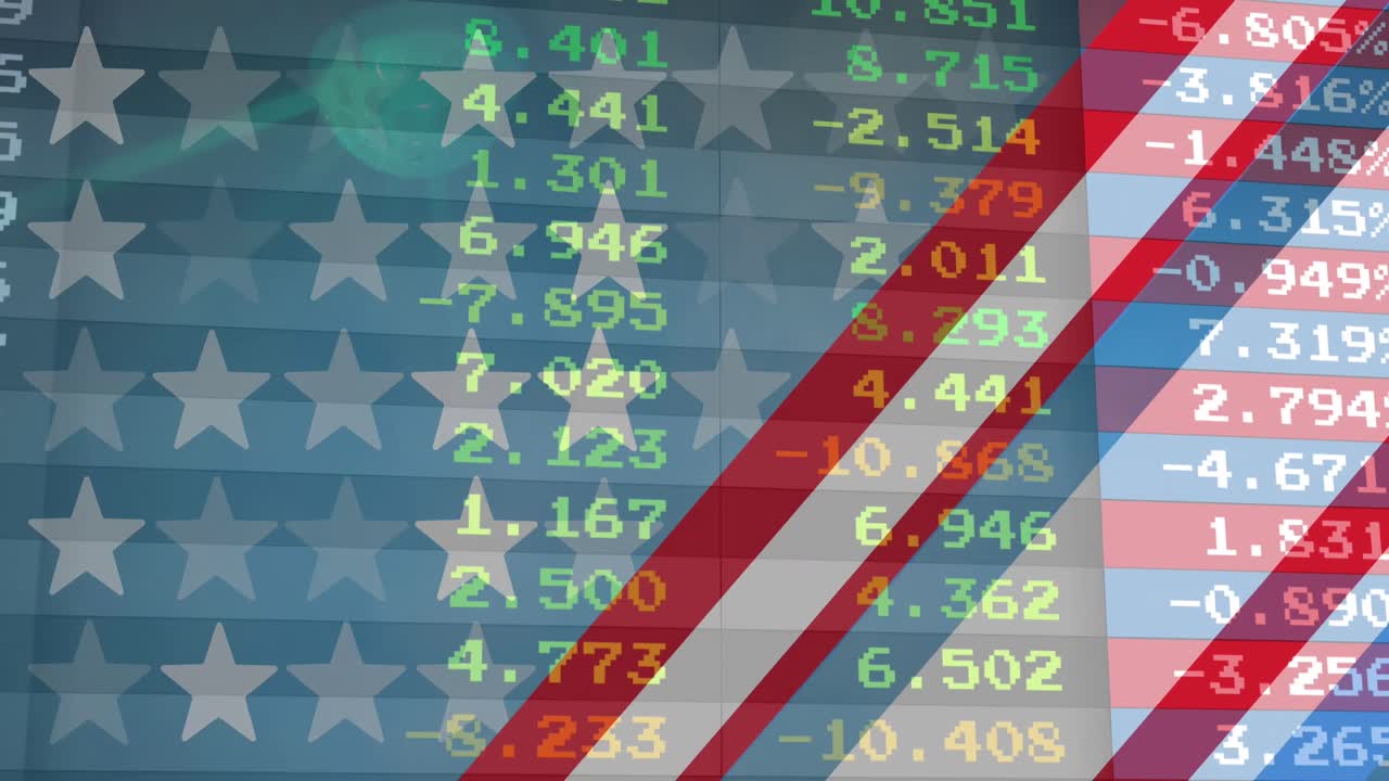 animación del procesamiento de datos sobre la bandera de américa